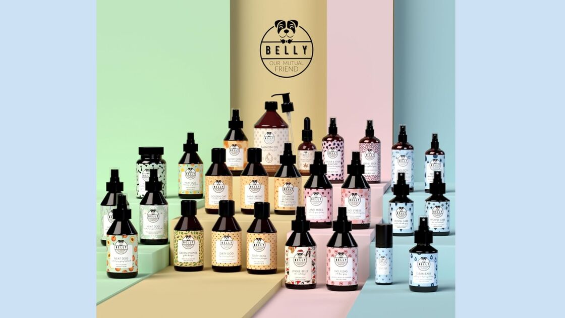 Vários produtos da marca Belly para cuidar do seu animal de estimação