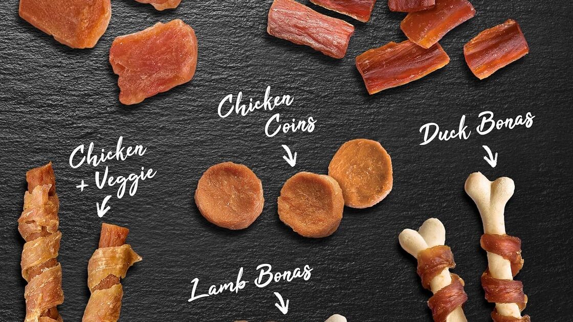 Vitakraft oferece filetes de frango e pato, moedas de frango, e biscoitos de borrego e pato