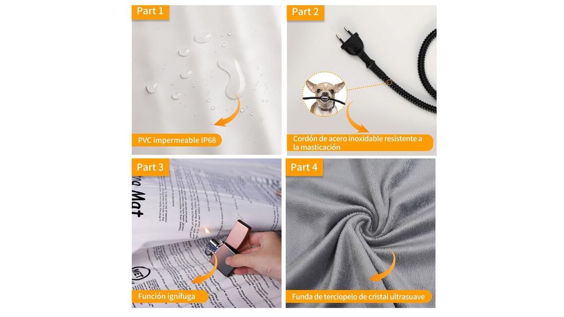 Tapete com PVC impermeável, resistente à mastigação, ignífugo e com funda de veludo