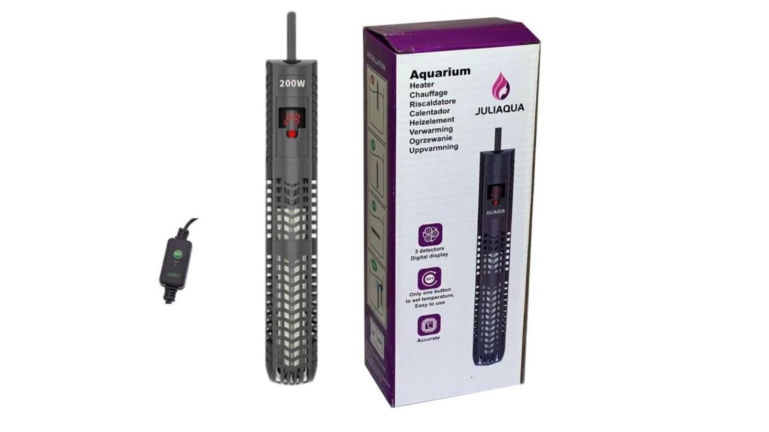 Aquecedor de aquário Juliaqua de 200W com visor digital e botão único para controlar a temperatura