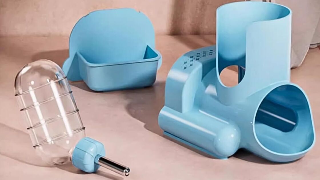 Equipamento para hamster: bebedouro, comedouro e túnel, para um habitat organizado e seguro