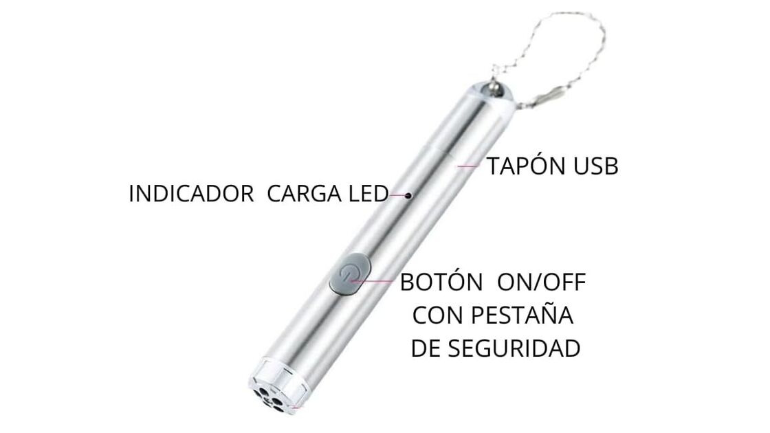 Laser com indicador LED, botão on/off e carregamento USB