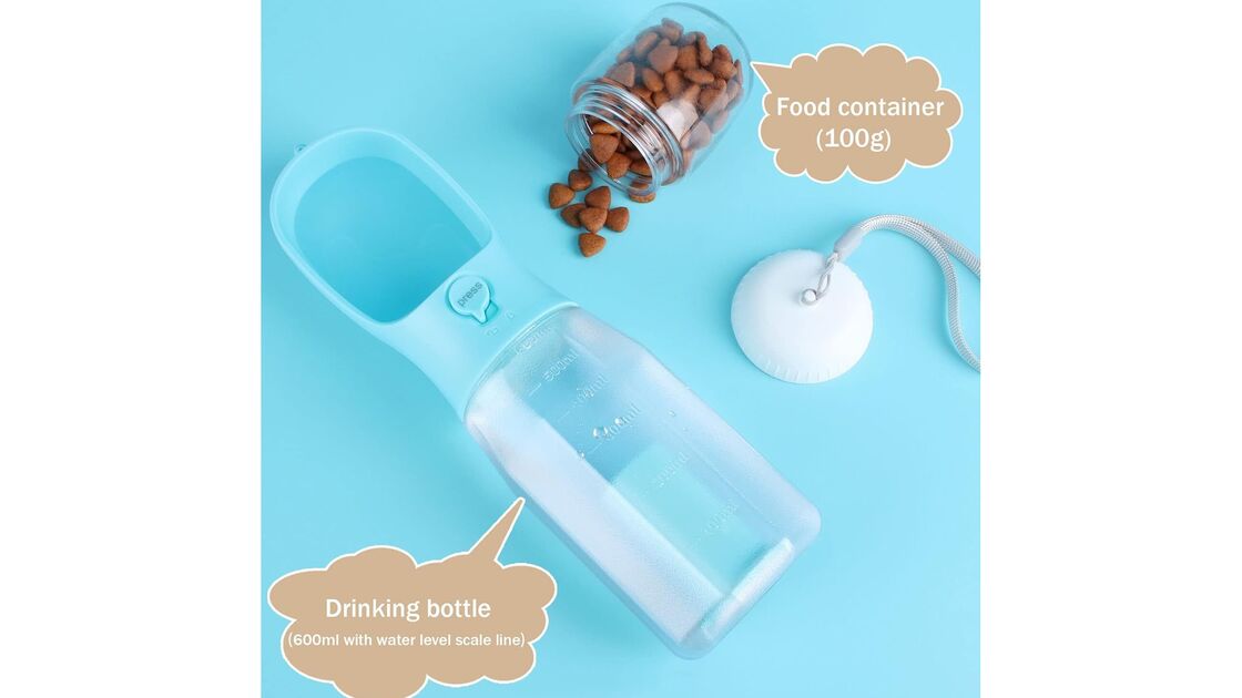Bebedouro de 600ml e contentor de comida de 100g para passeios com cães