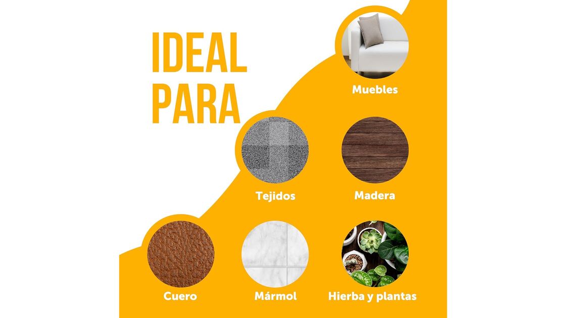 Ideal para móveis, tecidos, madeira, couro, mármore, erva e plantas