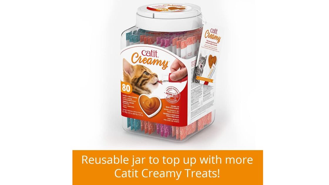 Snacks cremosos Catit, ideais para gatos, agora em embalagem reutilizável