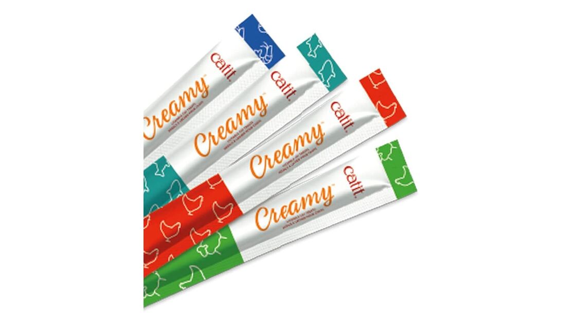Snacks cremosos Catit para gatos, disponíveis em vários sabores e formatos