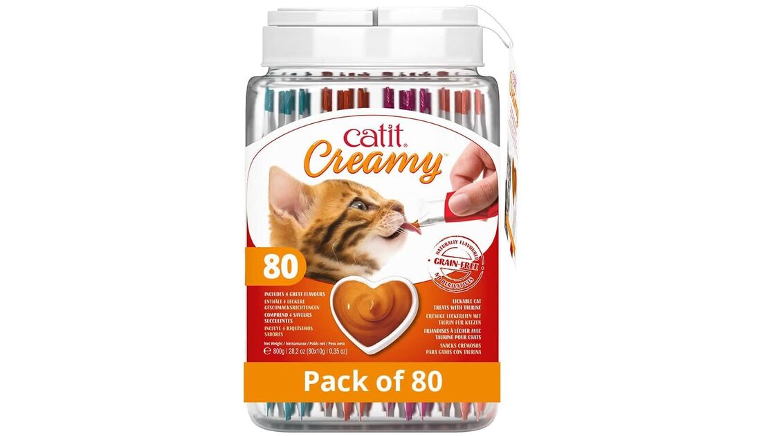 Snacks cremosos Catit com taurina e sem cereais para gatos