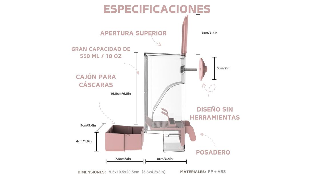 Alimentador automático para aves com capacidade de 550 ml