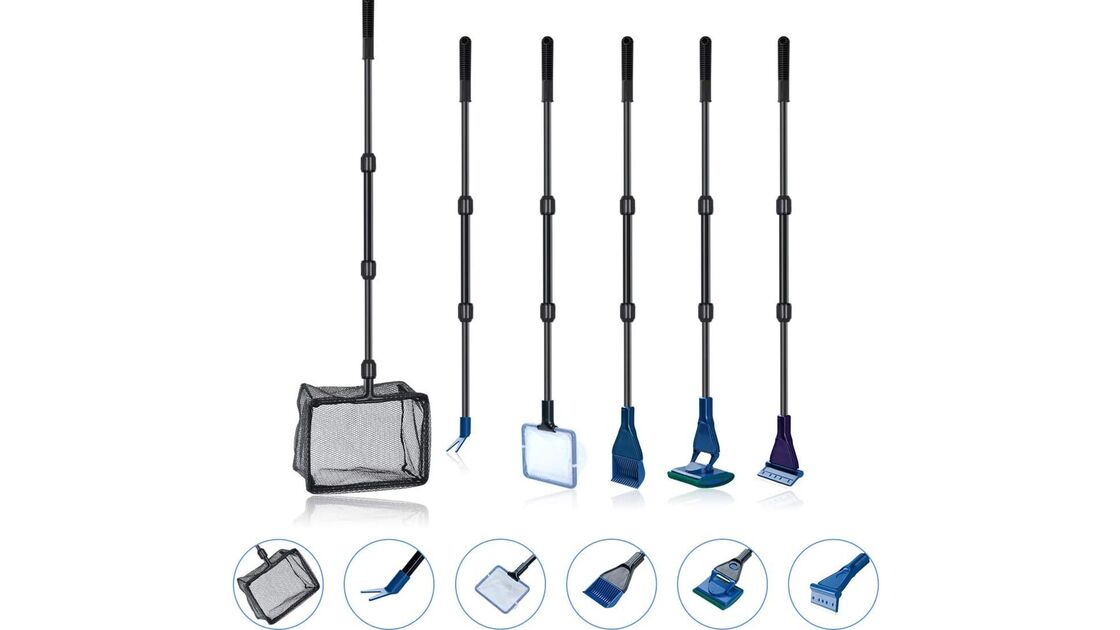 Conjunto de ferramentas para limpeza de aquários: rede, limpador de vidro e escova