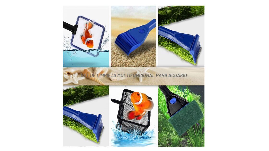 Conjunto multifuncional para limpeza de aquário com rede e raspador