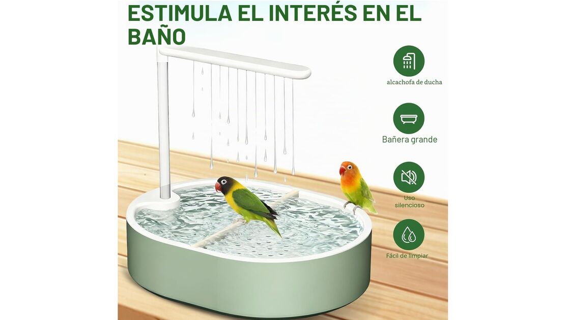 Estimula o interesse dos pássaros no banho com chuveiro e banheira grande