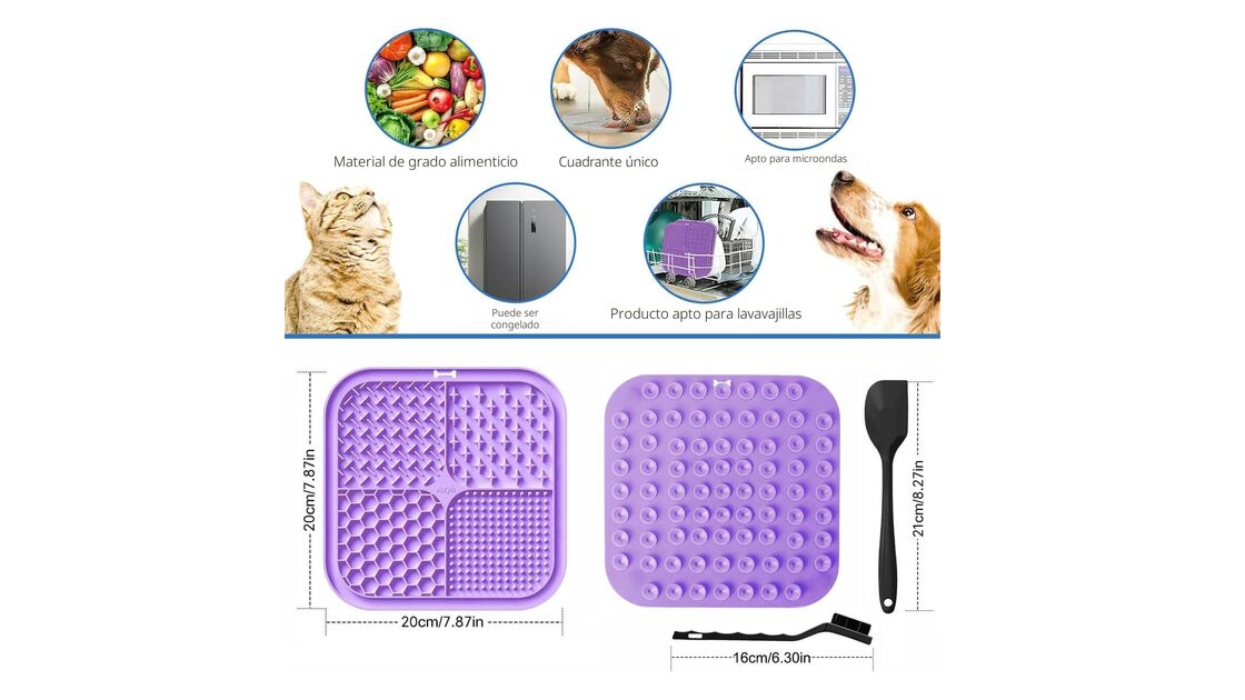 Tapete de silicone alimentar com espátula e escova, adequado para micro-ondas e máquina de lavar loiça