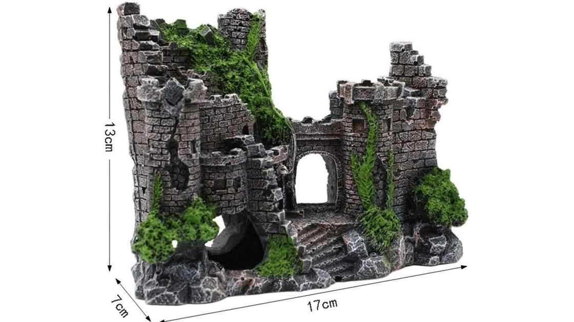 Castelo em ruínas para aquário, com 17x7x13cm